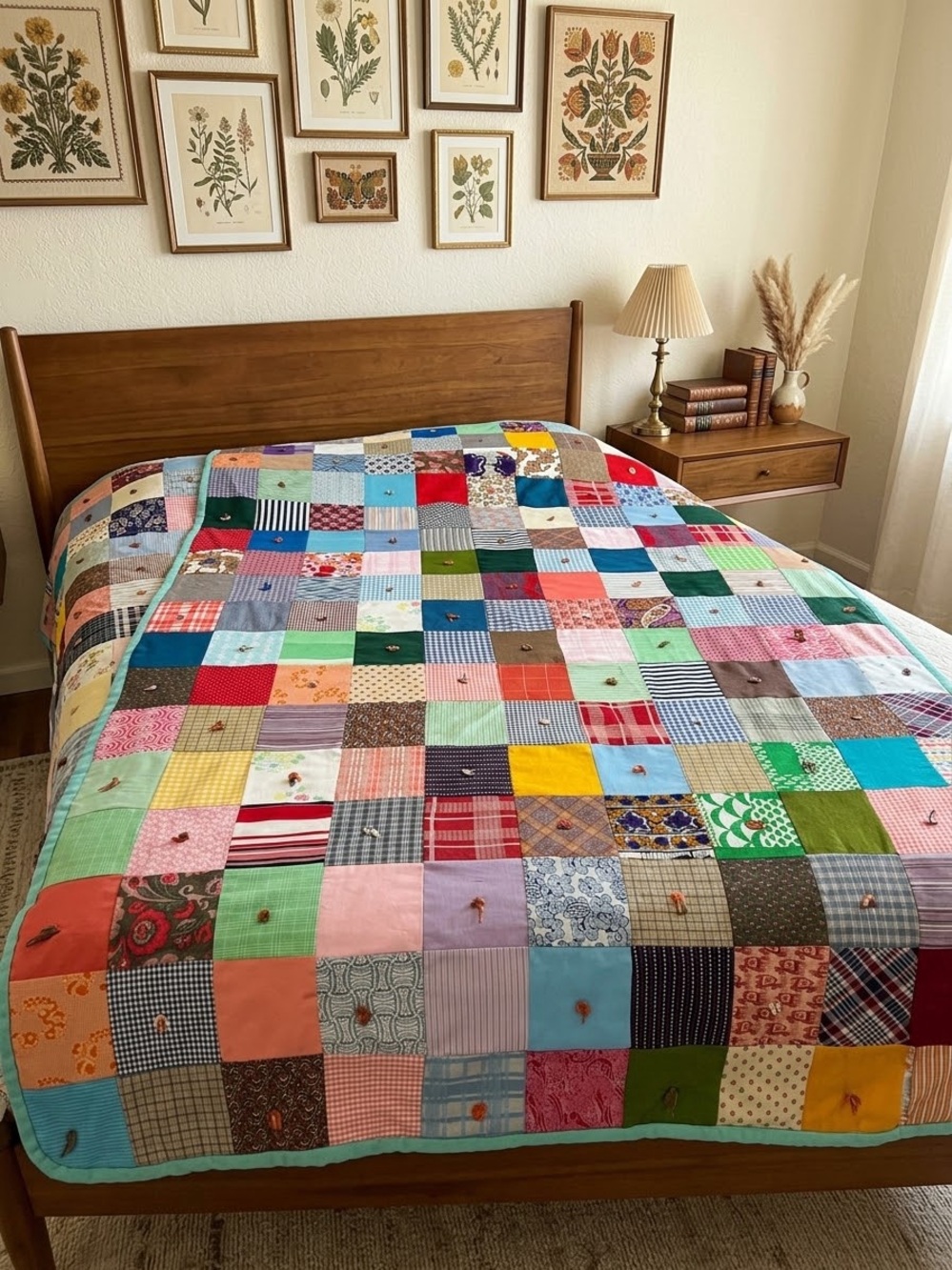 Handmade Multicolor Patchwork Quilt - Vintage-Inspired Bedspread